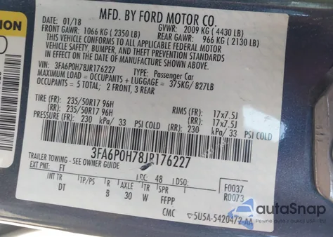 2018 Ford Fusion Se from USA, damaged, VIN 3FA6P0H78JR176227